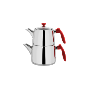 Schafer rot orta boy çelik çaydanlık takımı / 3 parça / kırmızı