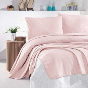 Schafer flower tek kişilik pike takımı - pudra