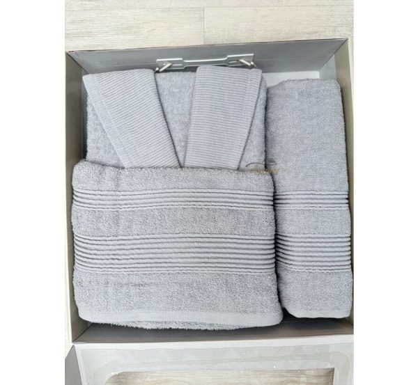 İpekçe 3 Parça Bornoz Seti Gri